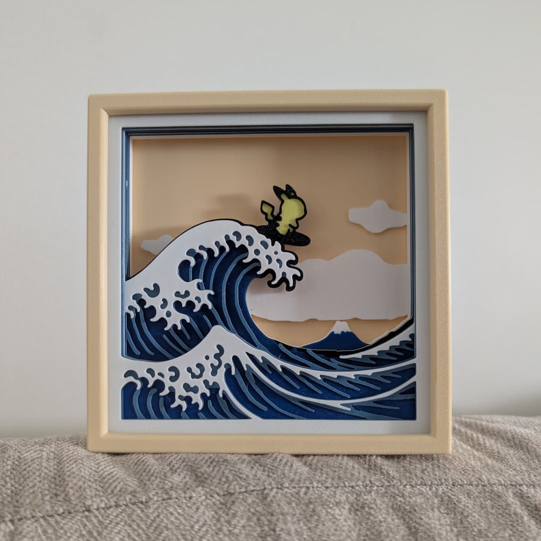 Pikachu surfeando – Shadow Box (Impresión 3D)